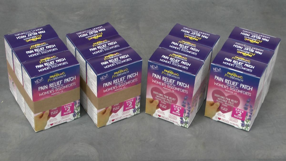Banded boxes of pain relief patches using paper banding from Felins.