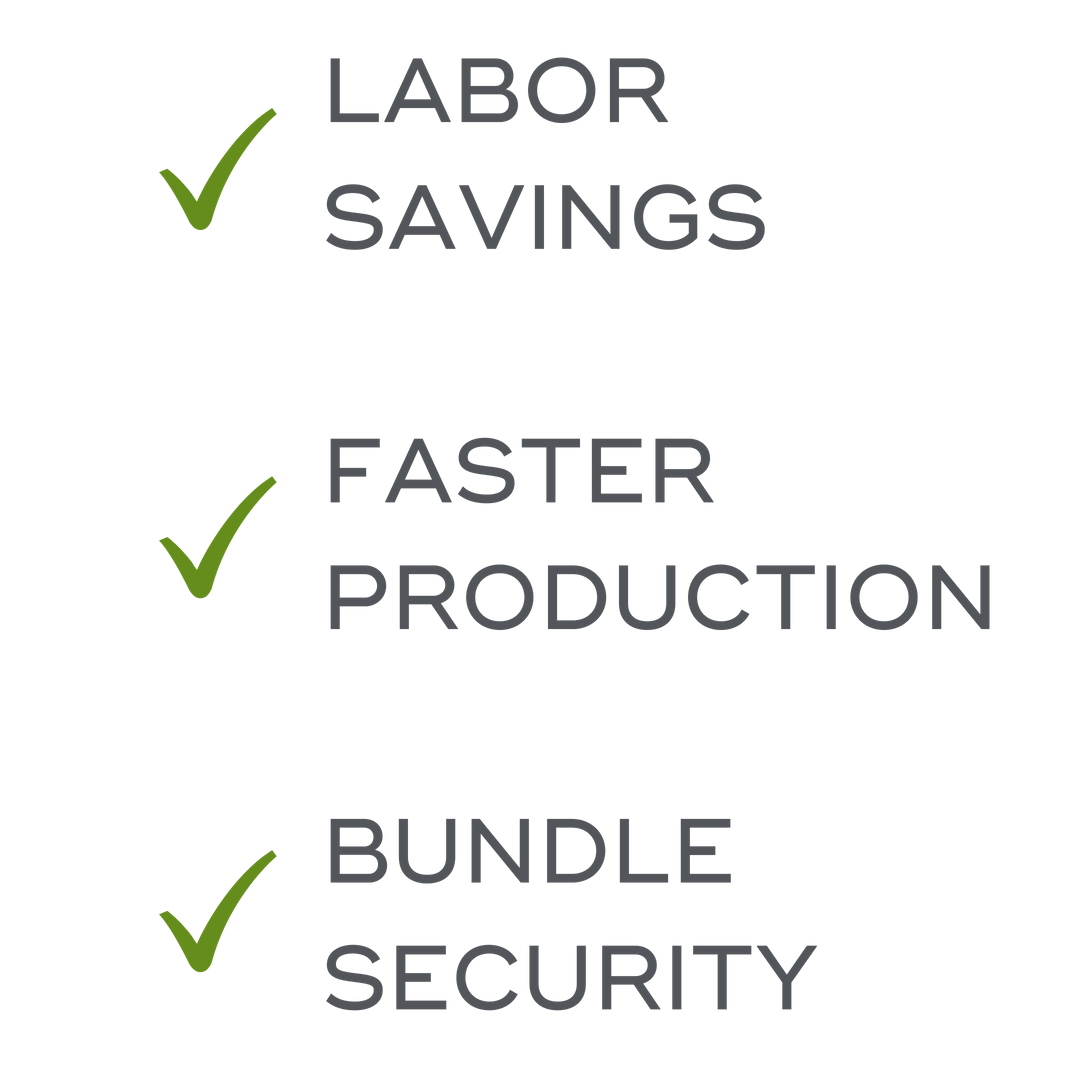 labor savings, faster production, bundle security