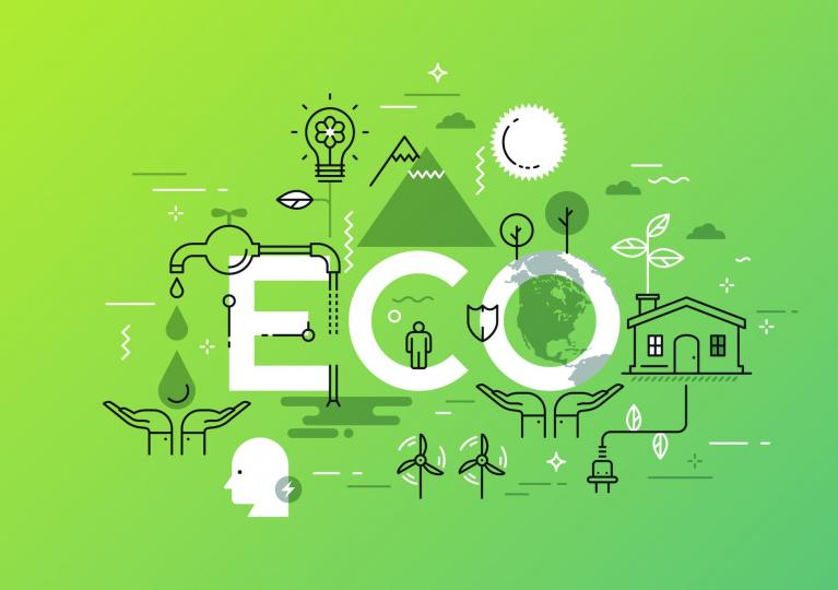"Eco" with green background